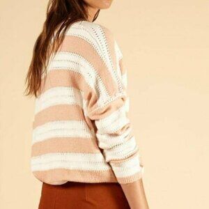 FRNCH Paris Stripe Pointelle Crewneck Sweater